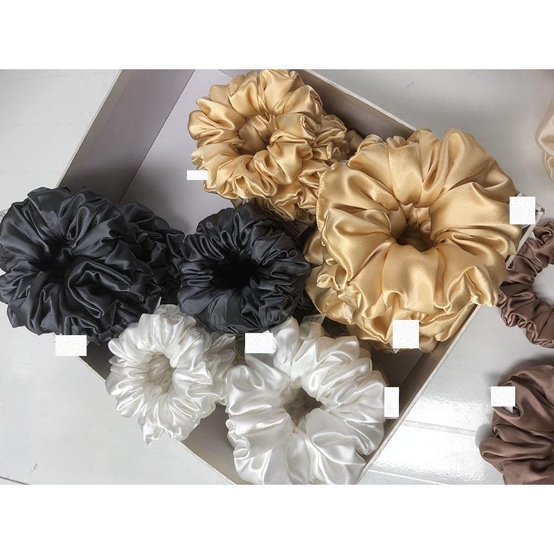 Oversized Fluffy Silk Scrunchies - Black
