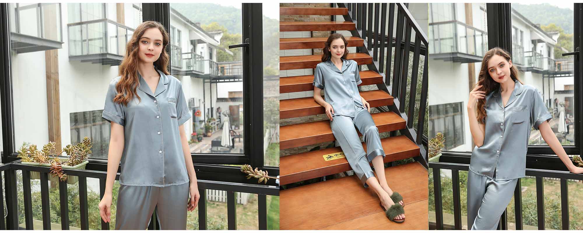 Silk Short Sleeves & Long pants 19 Momme - custom and wholesale