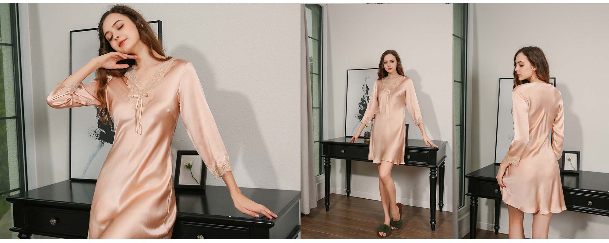 Silk Nightgown long sleeves 16 Momme - custom and wholesale
