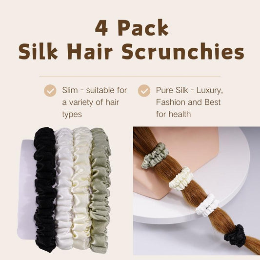 4 Pack Skinny Silk Hair Ties - Chilly