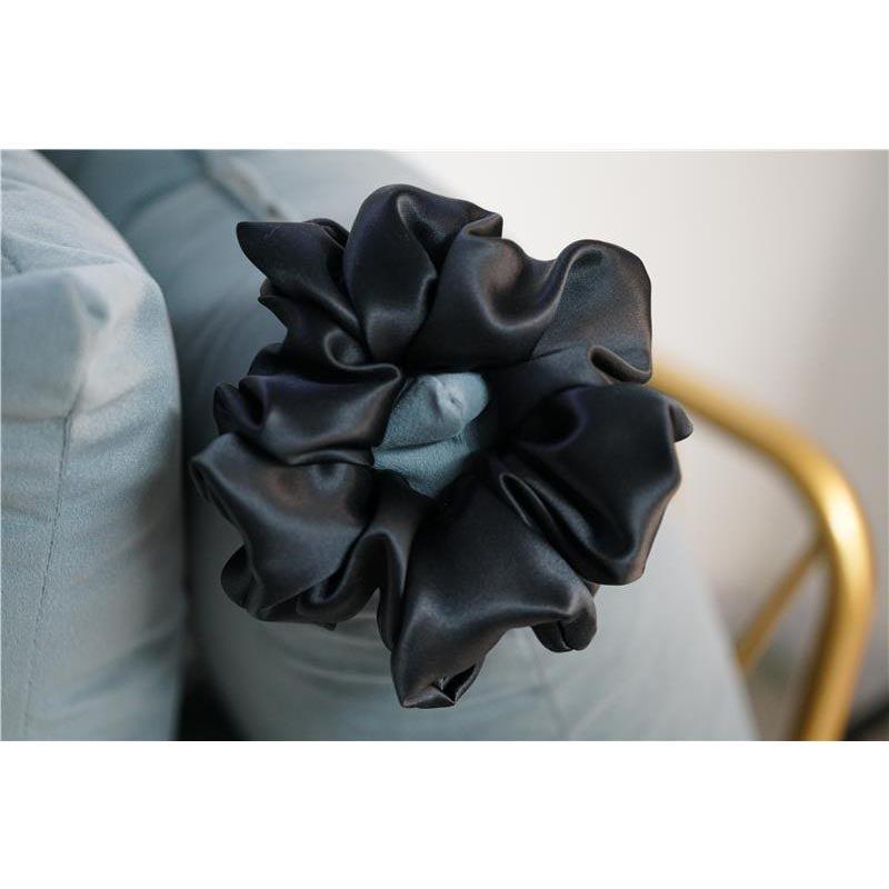 Oversized Fluffy Silk Scrunchies - Black