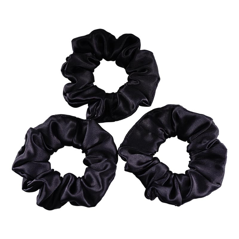 Large Silk Hair Scrunchies - Black - 3 Pack - Dropshipping