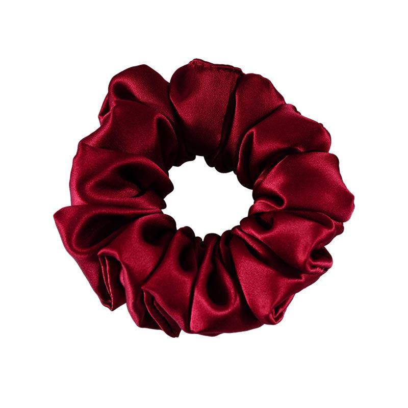 Large Silk Hair Scrunchies Fluffy - Wine Red - Dropshipping
