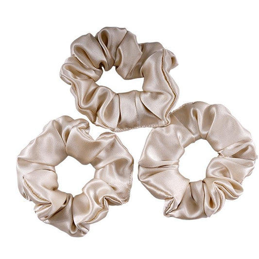 Large Silk Scrunchies - Beige - 3 Pack - Dropshipping