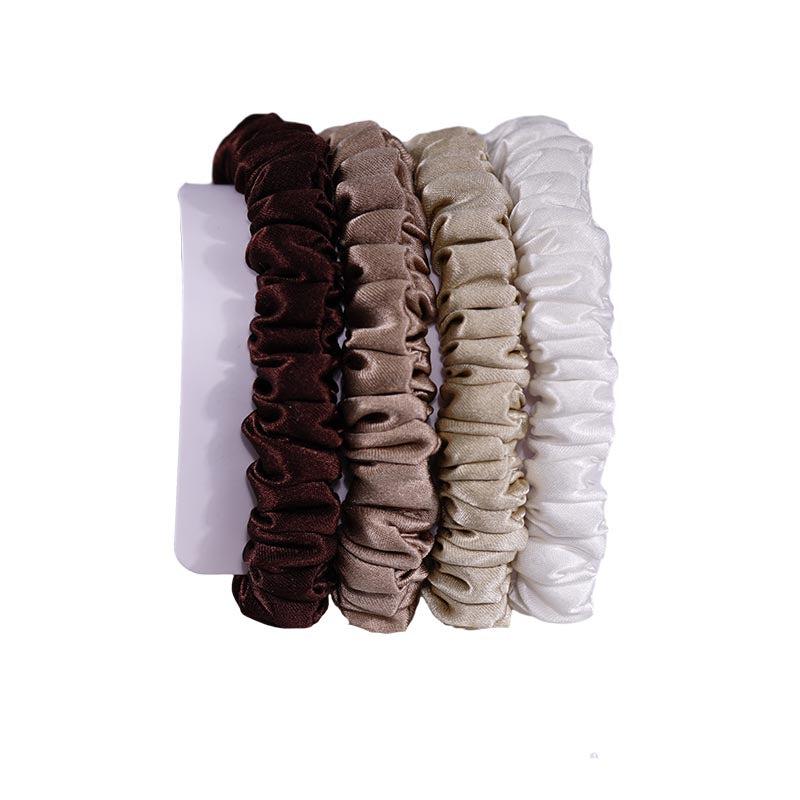 4 Pack Mini Silk Hair Ties - Brown - dropshipping