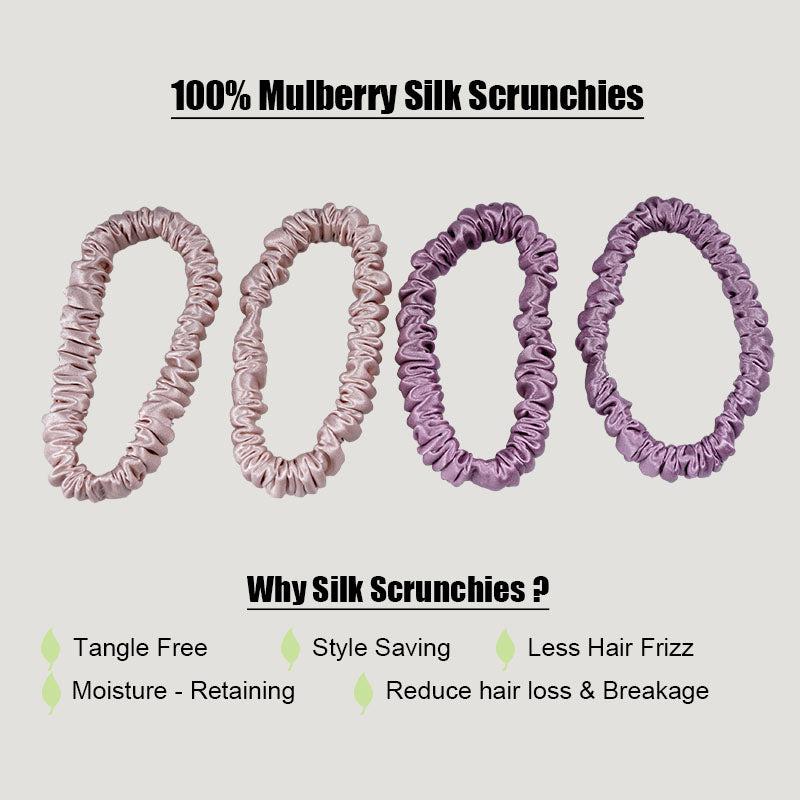 4 Pack Mini Silk Scrunchies - Nude & Burnished Lilac 