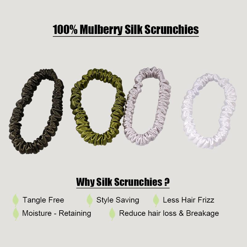 4 Pack Skinny Silk Scrunchies - Army Green 