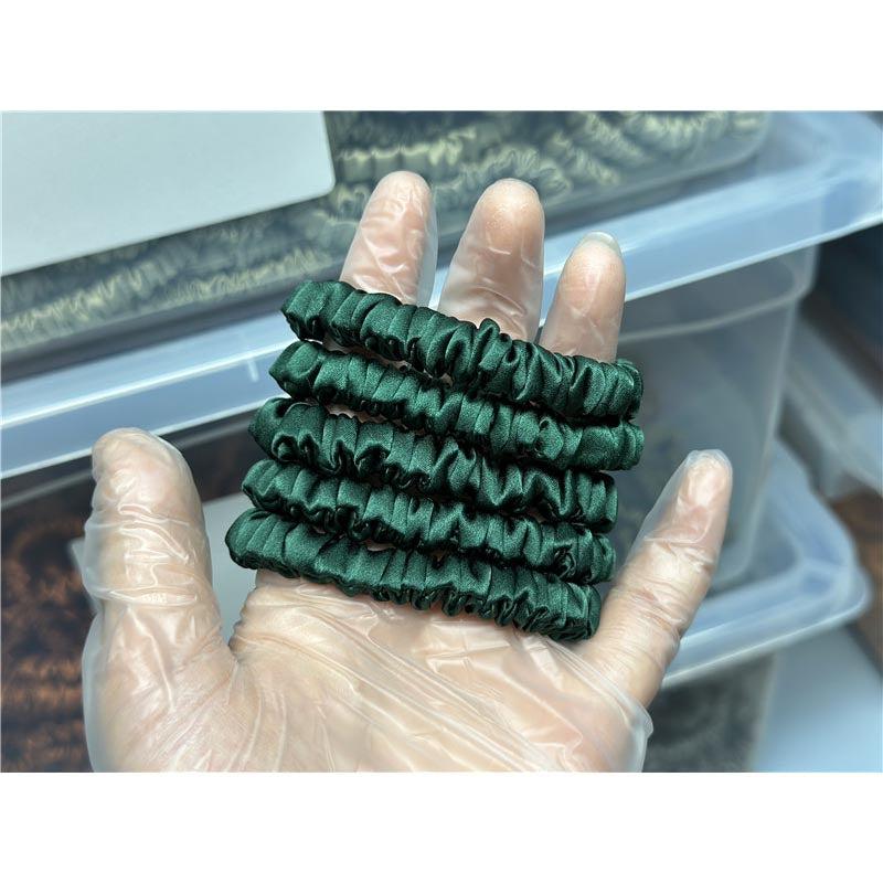 Dark Green silk scrunchies mini
