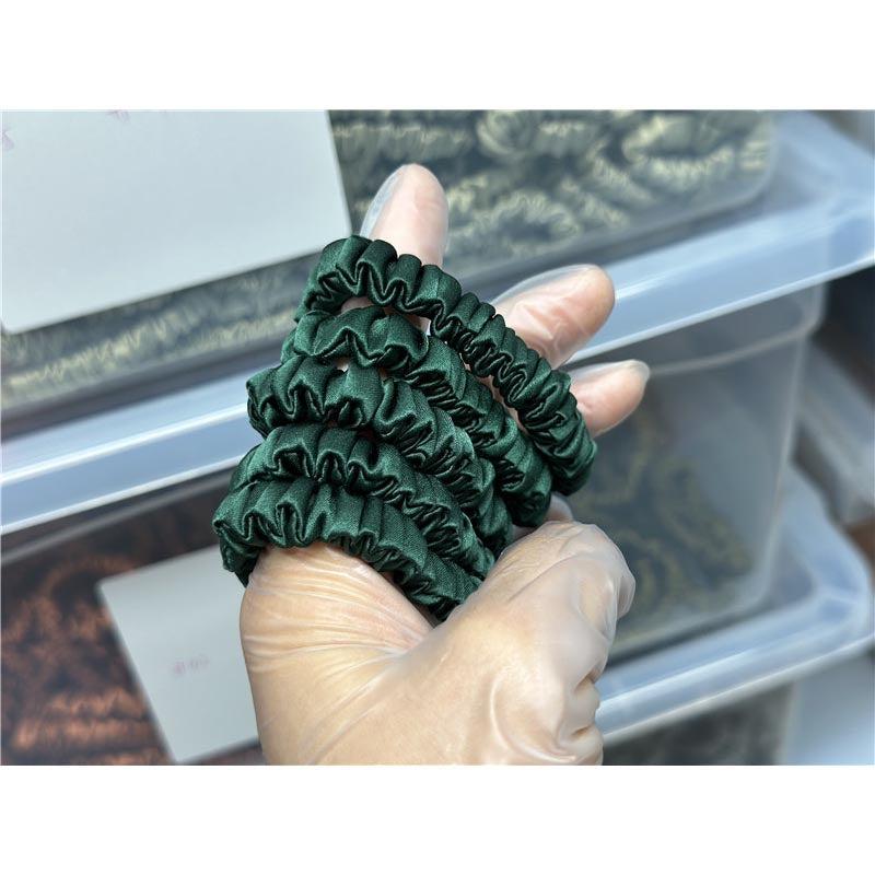 Dark Green silk scrunchies mini