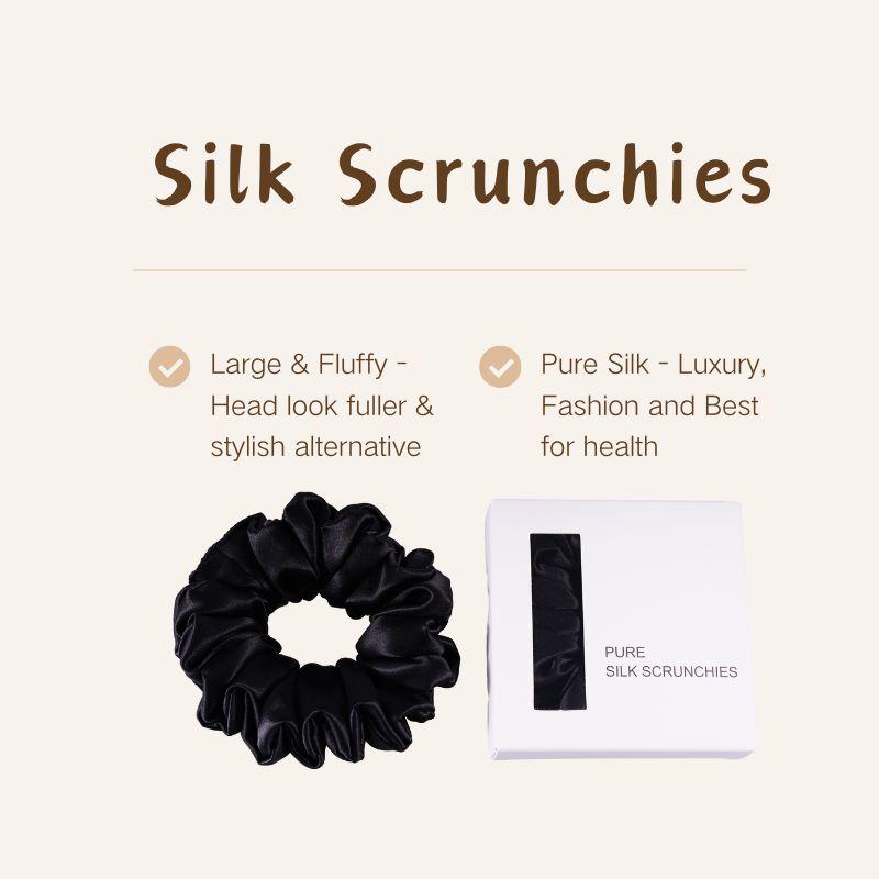 Large Silk Hair Ties Fluffy - Black 