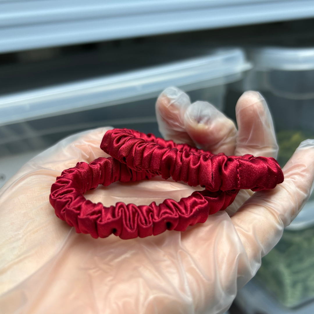 Maroon silk scrunchies mini