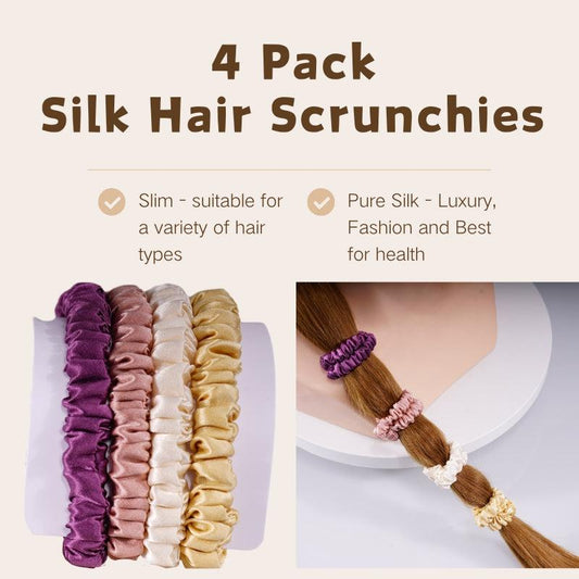 4 Pack Skinny Silk Hair Ties - Dreams 