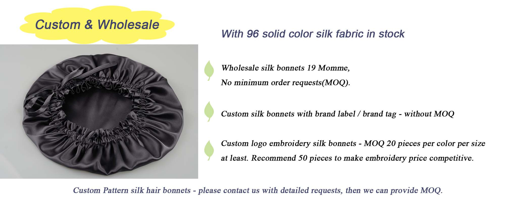 custom silk bonnet wholesale