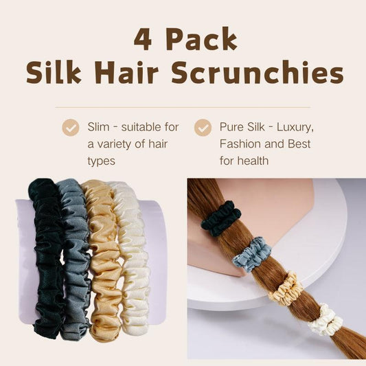 4 Pack Skinny Silk Hair Ties - Mature 