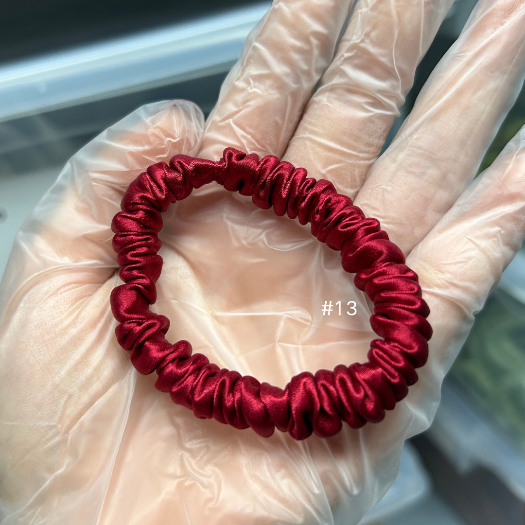 Maroon silk scrunchies mini