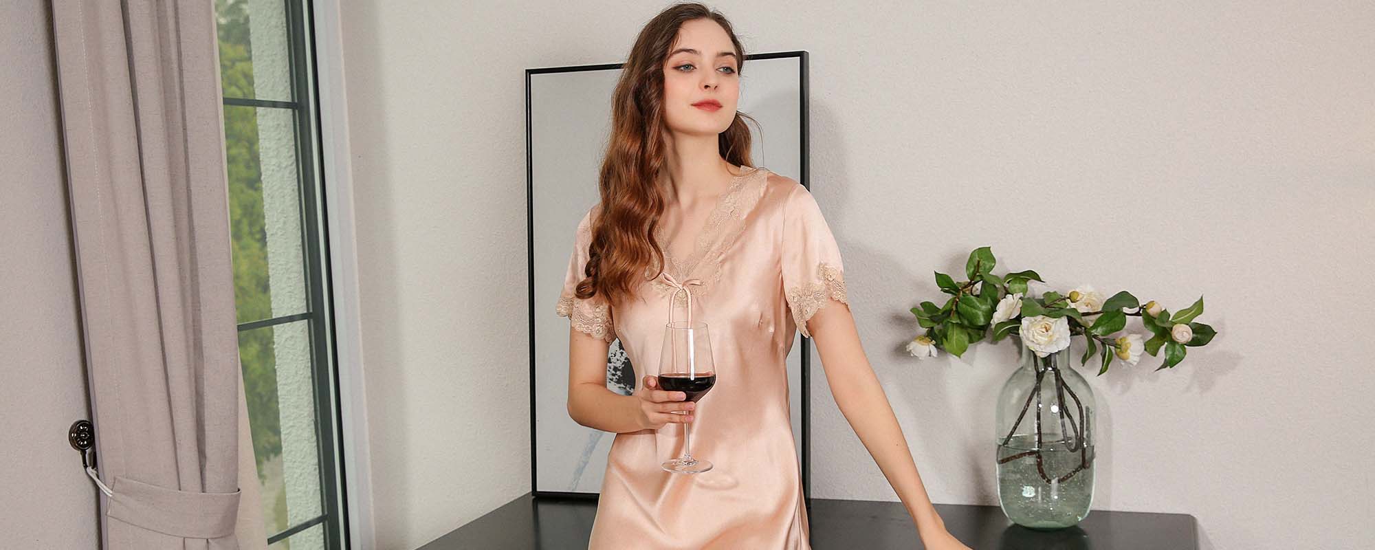 Silk Nightgown short sleeves 16 Momme - custom and wholesale