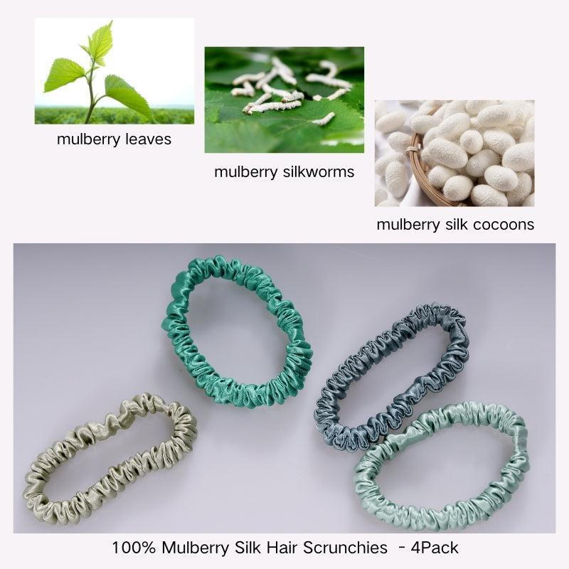 Thin Silk Hair Ties Summer Green - 4 Pack 