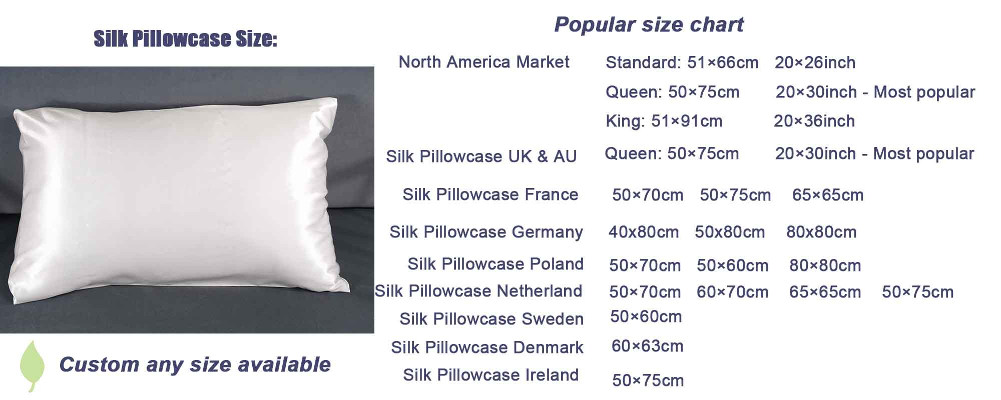 silk pillowcase size chart