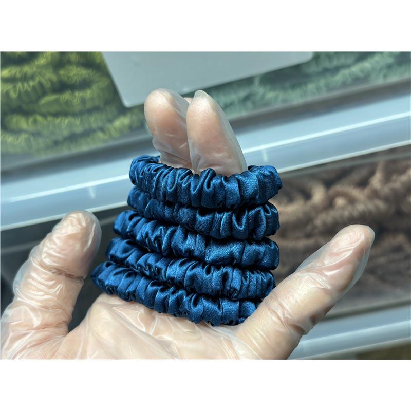 Dark Peacock Blue silk scrunchies mini