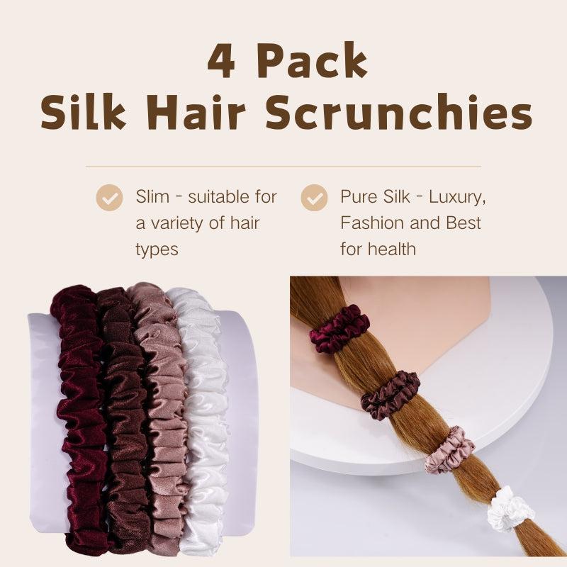 4 Pack Skinny Silk Hair Ties - Deep Warmth