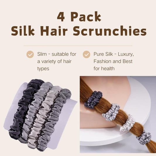 4 Pack Mini Silk Hair Ties - Grey