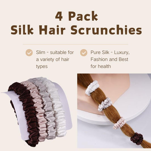 4 Pack Skinny Silk Scrunchies - Natural