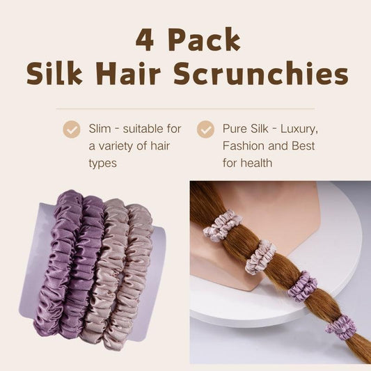 4 Pack Mini Silk Scrunchies - Nude & Burnished Lilac
