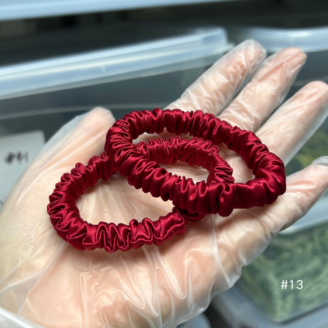 Maroon silk scrunchies mini