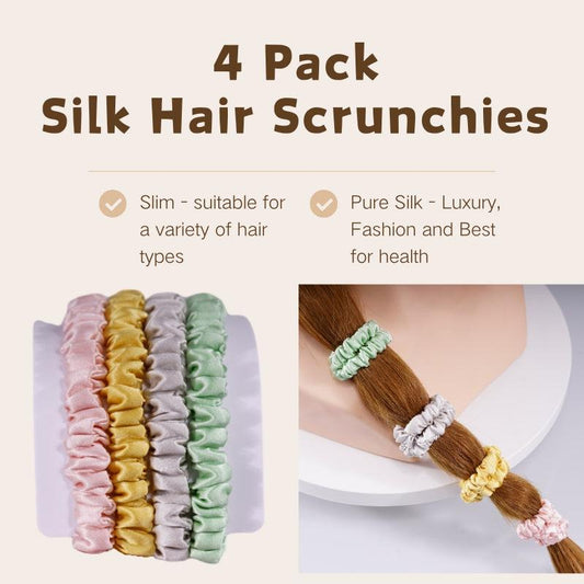 4 Pack Skinny Silk Hair Ties - Macaroon