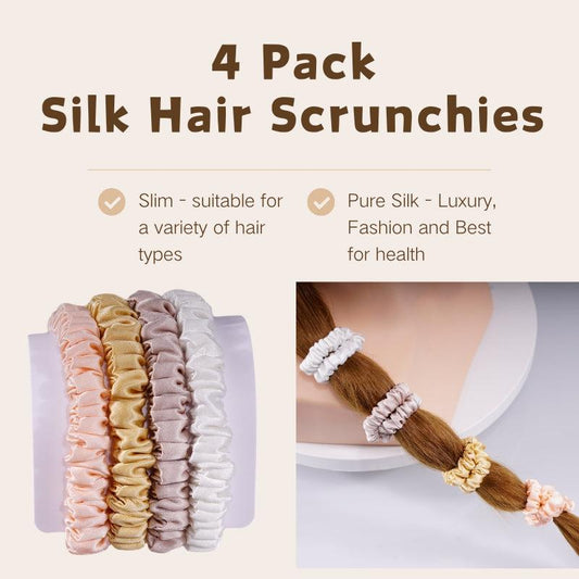 4 Pack Skinny Silk Scrunchies - Cute
