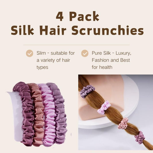 4 Pack Skinny Silk Scrunchies - Contrasting