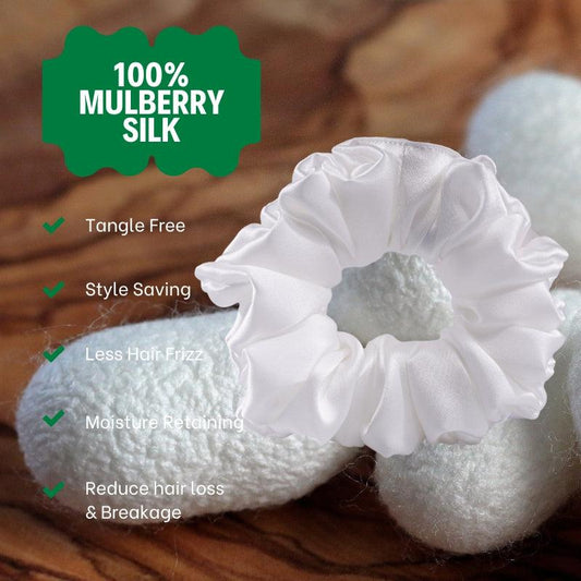 Silk Scrunchies Large Fluffy - White 