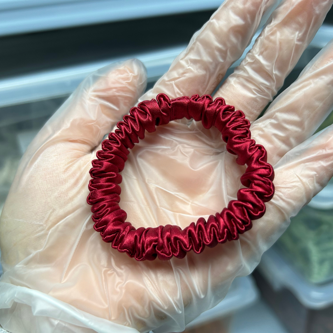 Maroon silk scrunchies mini